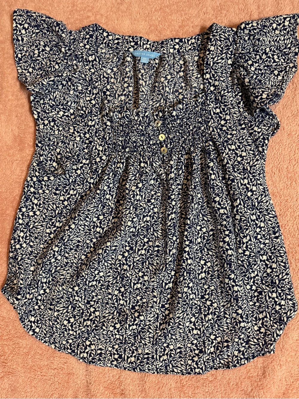Draper James Black and White Floral Smocked Tunic